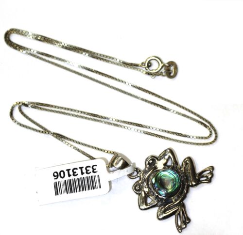 Collar colgante de piedras preciosas abulón rana plata de ley 925 5,4 g 18" único