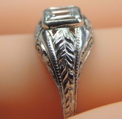 Antique Deco Engagement Platinum E-F VS1 Ring Size 6.5 UK-M1/2 EGL USA - Picture 3 of 11