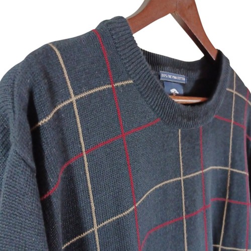 Pebble Beach Men's L Pima Cotton Black Red Gold Striped Lightweight Sweater  - Picture 5 of 9