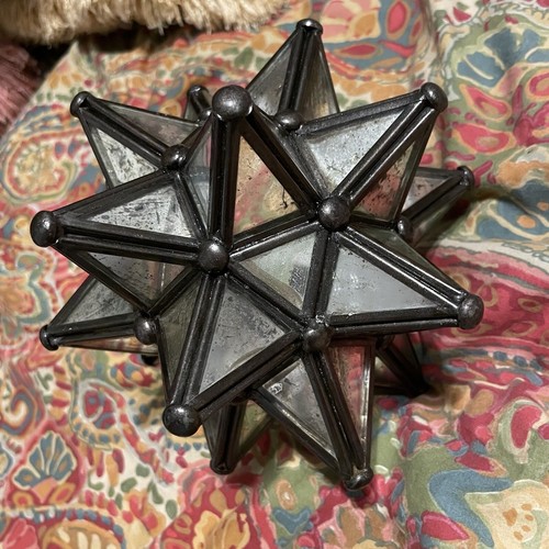 Vintage Mirror GLASS Moravian Star Moroccan CANDLE HOLDER Table Top Geometric - Picture 6 of 8