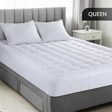 Queen Quilted Mattress Pad Deep Pocket 16" Soft Fluffy Topper Washable White