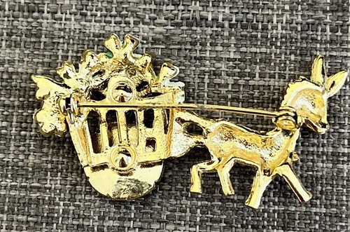 Vintage Donkey Pulling Flower Cart Brooch - Picture 2 of 2