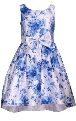NWT Bonnie Jean Girls 5 Sleeveless Blue Floral Mikado Special Occasion Dress