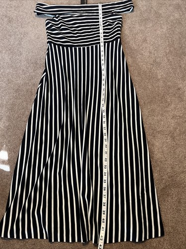 NWT Banana Republic Navy Blue Striped Midi Off The Shoulder Dress Size 6 - Picture 2 of 7