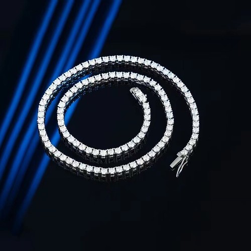 3mm D VVS Moissanite Tennis Chain Necklace Women 925 Sterling Silver Pass Tester - Picture 3 of 10