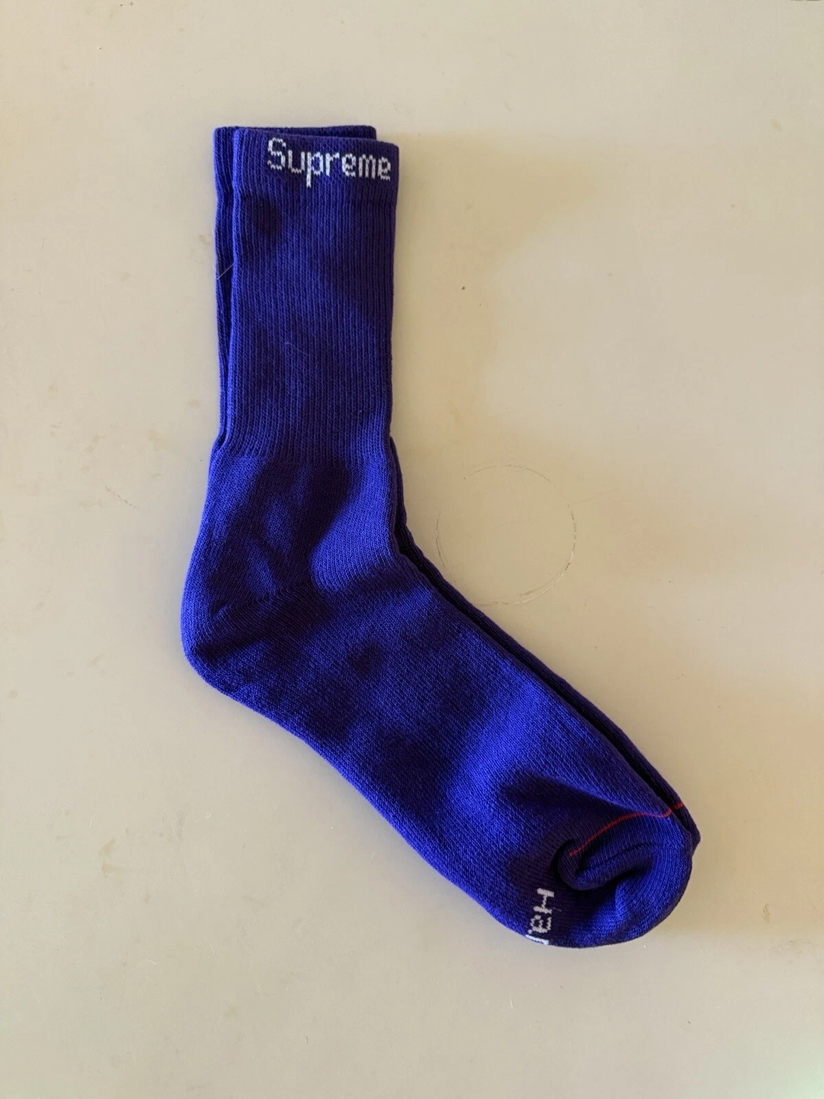 Chaussettes d'équipage Supreme Hanes Cushion neuves   1 paire   violet avec logo rouge blanc SS21