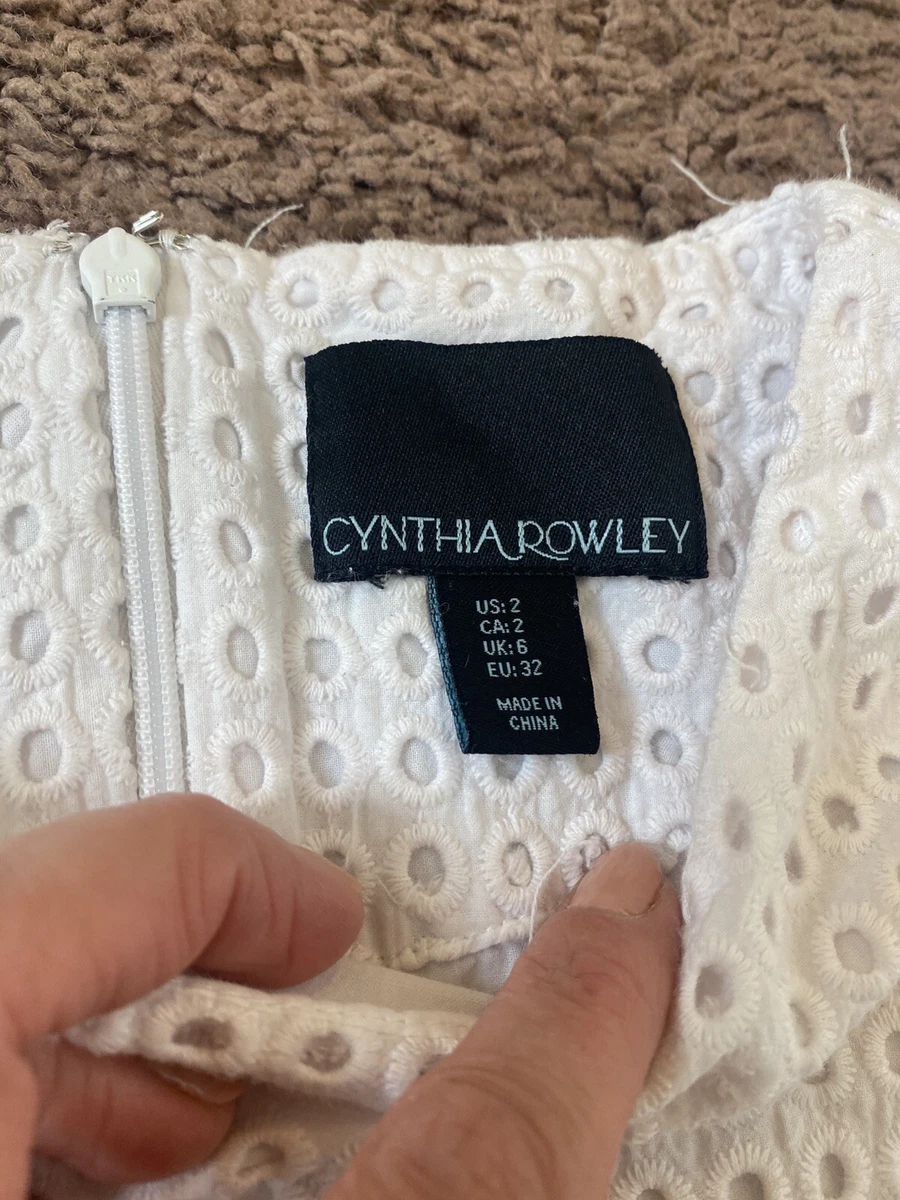 Cynthia Rowley White Cotton Eyelet Shift Dress Sheath Scalloped Hem 2
