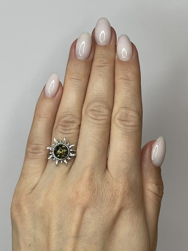 Genuine Baltic Amber Stone Ring with Sterling Silver.GREENISH Amber Stone Ring. - Picture 9 of 12