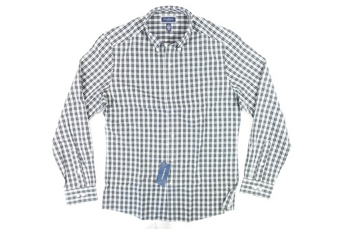 CLUB ROOM PLAID CHECK BLACK WHITE MEDIUM 15-15.5 SLIM STRETCH BUTTON FRONT SHIRT - Picture 1 of 6