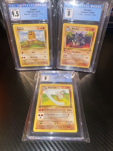 Lot Of 3: Pokémon CGC 8, 8, And 9.5 1st Edition Rhydon, Marowak And Diglett - Picture 1 of 5
