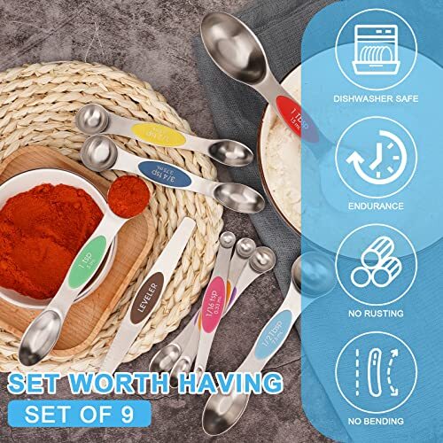 9 Pcs Magnetic Measuring Spoons Set Stackable for Spices Jars Liquid - Picture 6 of 7