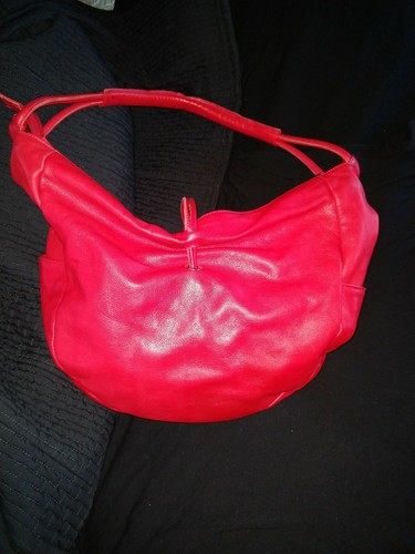 ARCADIA RED Leather Bucket Leather  Shoulder Bag  Made Italy - Picture 3 of 8
