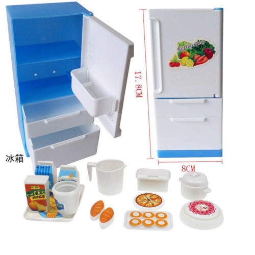 Kühlschrank Spielpuppe Kühlschrank Gefrierschrank mit Essen viele Stücke & Box für Puppe - Bild 1 von 3