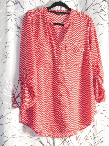 NEW NWT Zac & Rachael Size 1X Red Taupe Chevron Stripe Long Sleeves - Picture 1 of 2