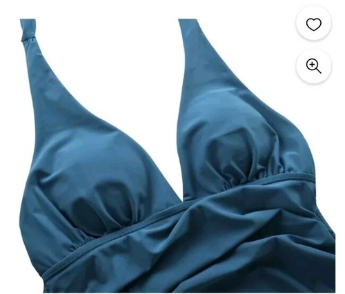 Hilor Women's Plunging V Neck Halter Swim Top Tankini Top Blue. NWT - Picture 4 of 11