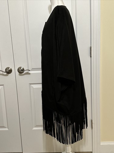 Dennis Basso Faux Suede Shawl with Fringe Black 5X A615651 - Picture 5 of 6