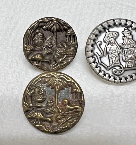 5 Vintage Metal Buttons w Buildings Birds Windmills and More 1/2-5/8 inch - Picture 2 of 7