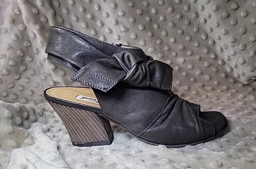Paul Green Gray Brown Leather Heeled Peep Toe Bow Booties Womens 4.5 - Picture 2 of 23