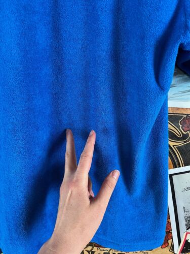 Vintage 80s Blue Terry Cloth Collared V-Neck Polo Shirt Mens Medium Disco - Picture 8 of 11