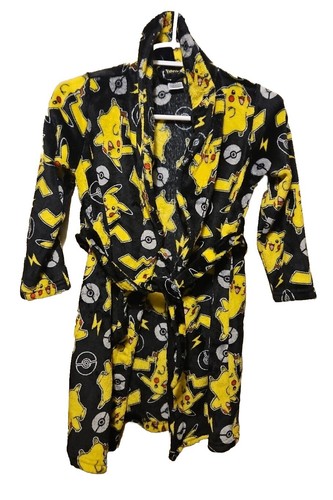 Pokemon Pikachu Robe Boys Size S Small Black Yellow Bath Robe Pajamas - Picture 1 of 5