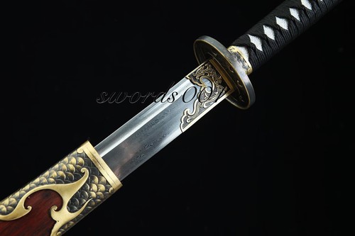 63'' Chinese Saber Folded Steel Dragon Scale Brass Fittings Miao Dao Broadsword - Picture 13 of 17