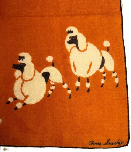 ANNE SAMSTAG Vintage Linen Handkerchief Modernist SWANKY POODLES in Orange - Picture 3 of 7