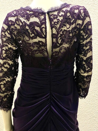 Adrianne Papell Purple Lace Stretch Fabric Long Gown Size 12 - Picture 4 of 7