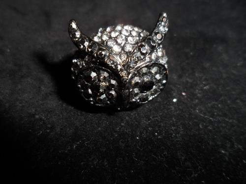 Adjustable Ring Rhinestone Crystal Onyx Wise Owl Bling Statement Shiny Fashion - Picture 2 of 10