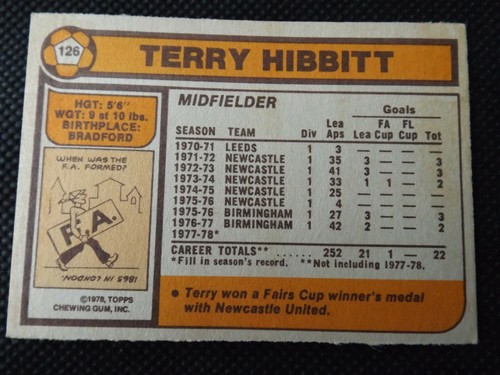 VINTAGE 1978 FOOTBALL CARDS - SINGLE CARD NO.126 "TERRY HIBBIT" - TOPPS INC.1978 - Bild 2 von 2