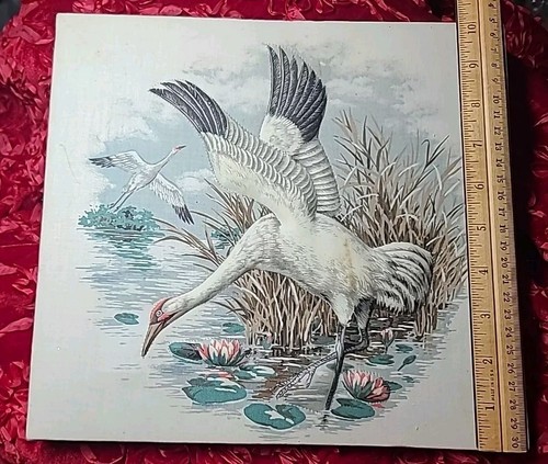 VTG Crane Bird Water Nature Stretched Cloth 3D Puff Fabric Wall Hangings 2 - Picture 9 of 13