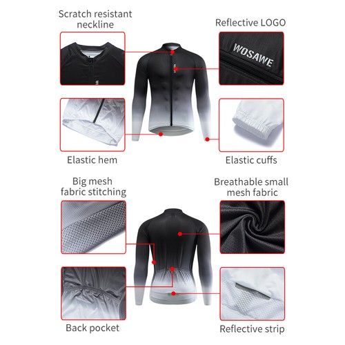 Radtrikot Langarm Herren MTB Atmungsaktiv Schnell Trocknen Vollreißverschluss Fahrrad Tops - Bild 6 von 14