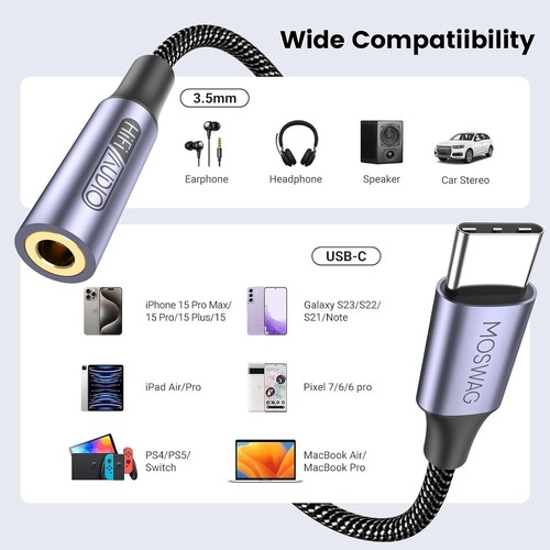 USB Type C To 3.5mm Headphone Jack Adapter Audio Adapter Aux Dongle Cable Cord - Picture 6 of 11