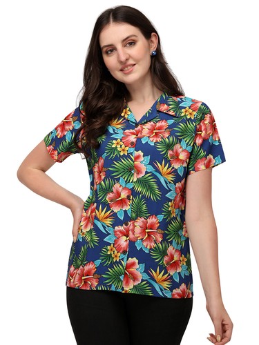 Women's Short Sleeve Casual Aloha Beach Button Down Hawaiian Shirt - Picture 2 of 32