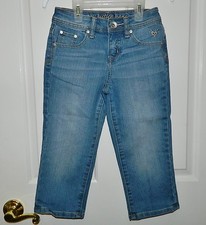 JUSTICE girls Blue Denim Jean CAPRI CROP PANTS 10S 10 Slim