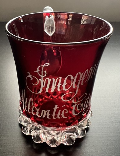 Atlantic City 1898 "Imogene" vintage souvenir red ruby glass w/handle 4" x 3" - Picture 1 of 5