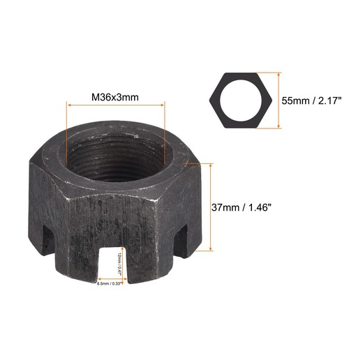 Hexagon Slotted Nuts with Fine Thread M36 x 3mm GB58 Carbon Steel Hex Castle ... - Picture 2 of 7
