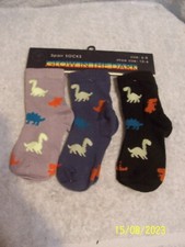 Set Of 3 Pairs Of Glow In The Dark Boy's Dinosaur Socks Size 6-8 Shoe Size 10-4