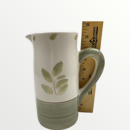 Faianca Subtil Pitcher Vase Made In Portugal Sage Green Cream Leaves 8.5" Tall - Picture 9 of 10