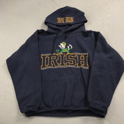 VINTAGE Notre Dame Fighting Irish Hoodie Herren Medium Baumwolle bestickt NCAA 90s