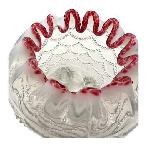Antique Northwood Glass Opalescent Red Crest Beaded Drapes Four-Footed Rose Bowl - Picture 3 of 4