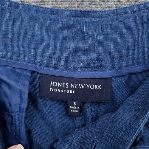 Jones New York Signature Pants Womens 8 Blue Linen Wide Leg Cropped Drawstring - Picture 9 of 13