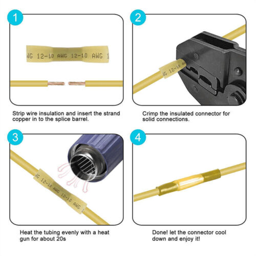 Kit de terminales conectores crimpados empalme de alambre a tope termocontraíble impermeable 50-200 piezas - Imagen 3 de 15