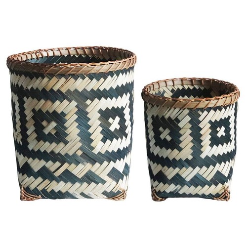 2pcs Bamboo Waste Paper, Household Laundry Kitchen Bucket Woven Garbage Can