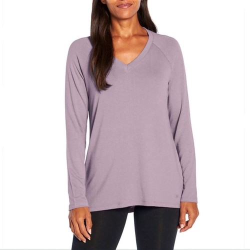 Banana Republic Damen weiche Langarm V-Ausschnitt Tunika Oberteil lila Gr. S neu