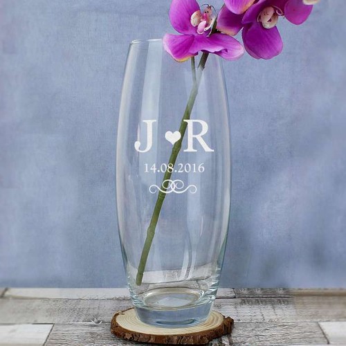 Florero de vidrio personalizado iniciales aniversario boda regalo parejas - Imagen 3 de 3