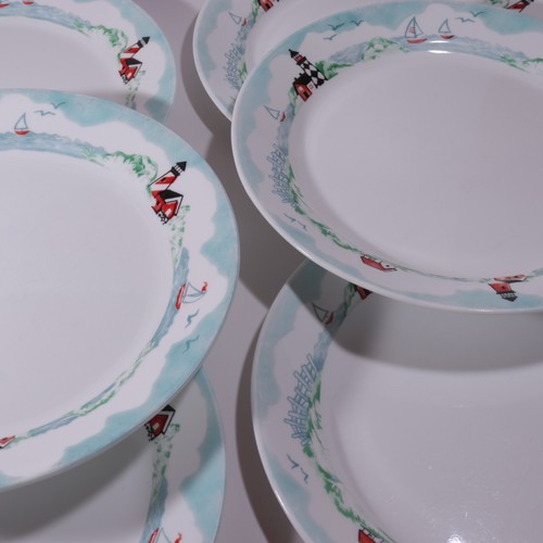 Corelle Outer Banks Dinner Plates Set Of 6 Lighthouse Sail Boats Ocean 10.25" - Picture 4 of 6