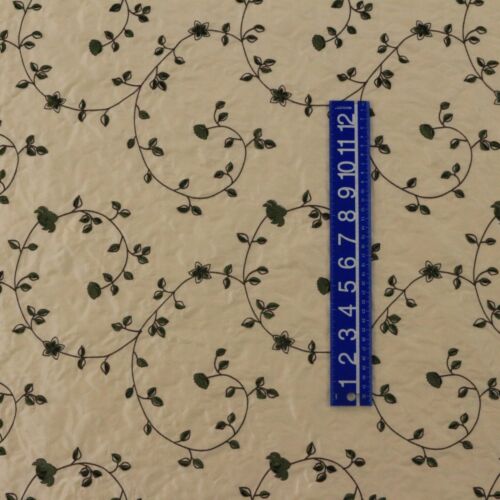 DESIGNER EMBROIDERED SILK KALEY PUTTY GREEN FLORAL VELVET FABRIC BY YARD 54"W - Picture 3 of 8