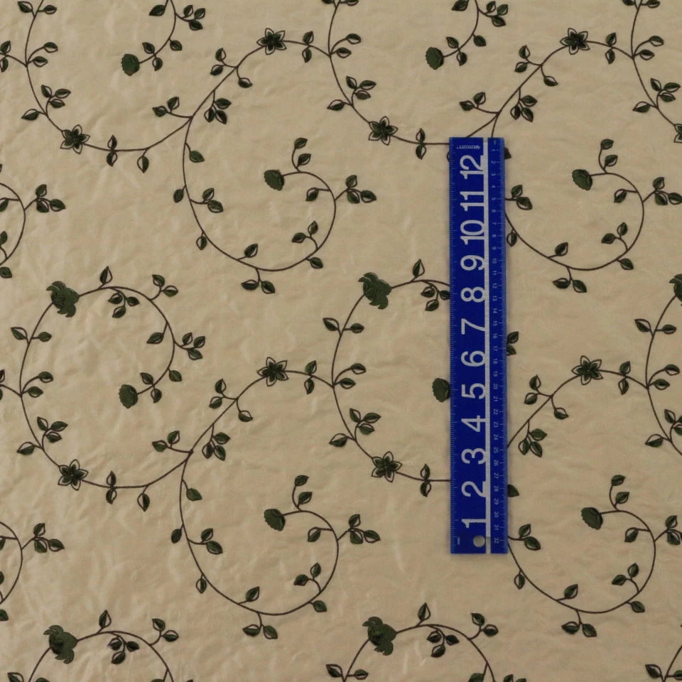 DESIGNER EMBROIDERED SILK KALEY PUTTY GREEN FLORAL VELVET FABRIC BY YARD 54"W - Image 3 of 4