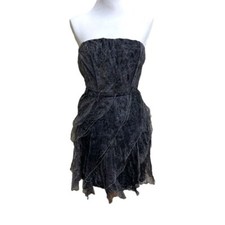 Halston Heritage Black Gray Strapless Asymmetrical Corset Cocktail Dress size 6