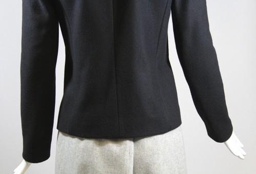 MAJE Black Wool Blend Bordeaux Plum Hair Calf Fur Trim Fitted Blazer Jacket 36 - Picture 8 of 12